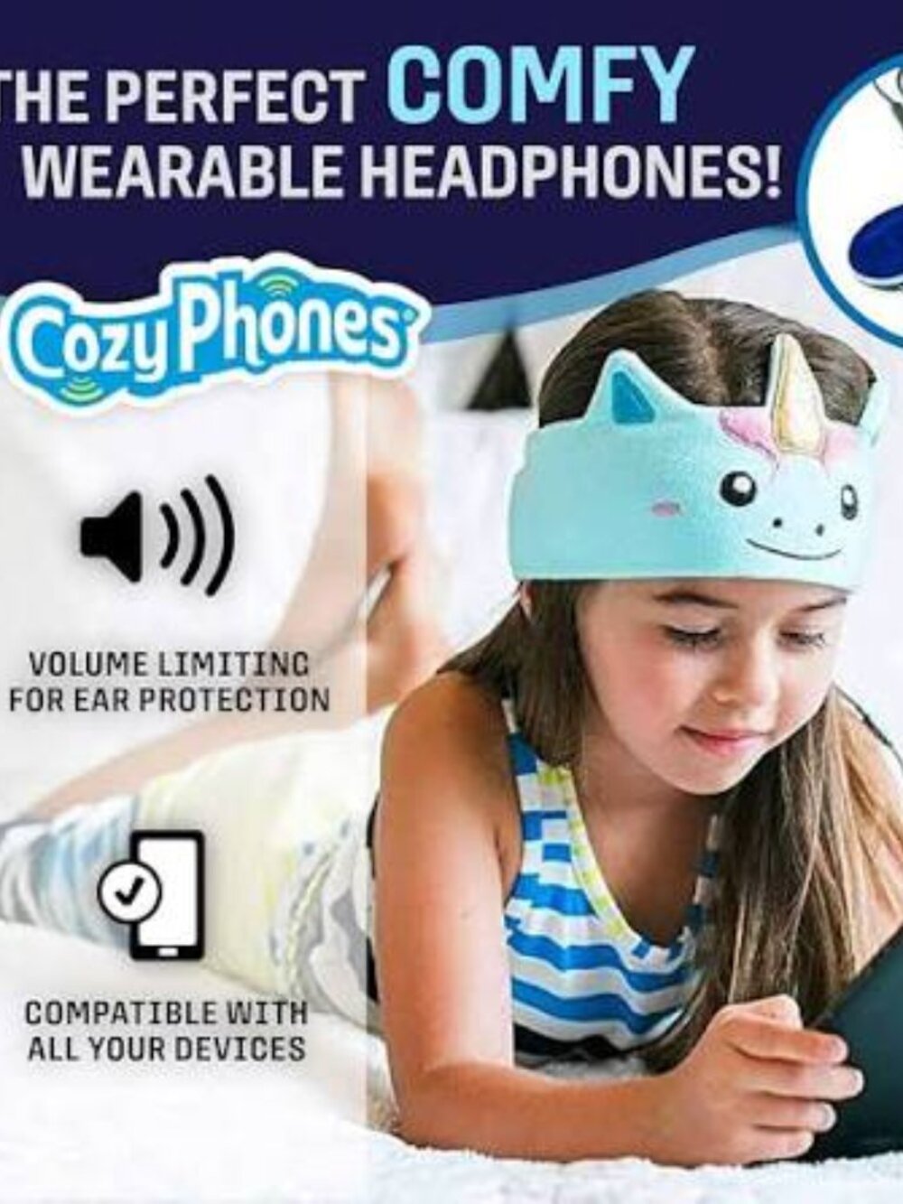 NEW Cozyphones Kids Headphones Blue Unicorn